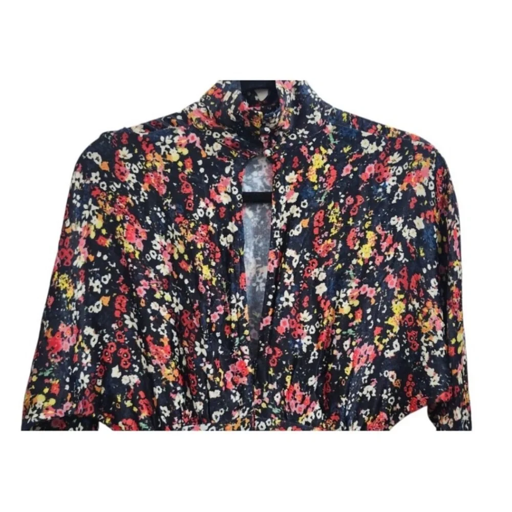 Something Navy Meadow Mock neck Multicolor Floral Long Sleeve Dress Size XS - Picture 7 of 15